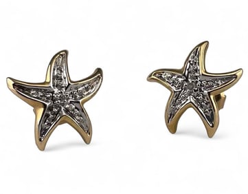 14K Diamond Starfish Earrings