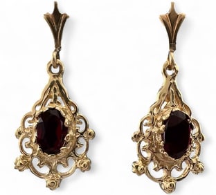 14K Garnet Drop Earrings