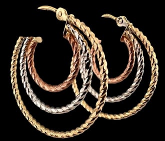 14K Tricolor Gold Hoop Earrings