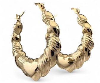 14K Gold Heart Hoop Earrings