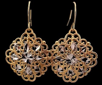 14K Yellow & White Gold Filigree Earrings