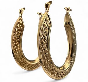 14K Textured Gold Hoop Earrings