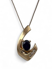 14K Blue Sapphire Diamond Necklace