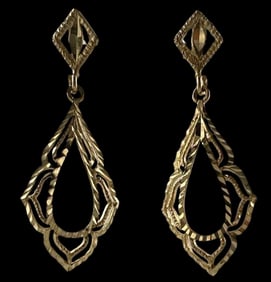 14K Diamond Cut Gold Dangle Earrings