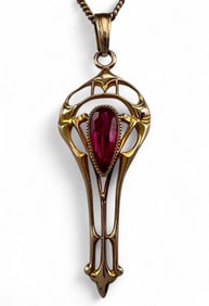 Art Nouveau 10K Pink Sapphire Necklace