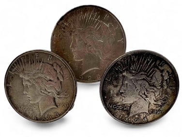 Three U.S. Peace Silver Dollar Coins (1923-1925)