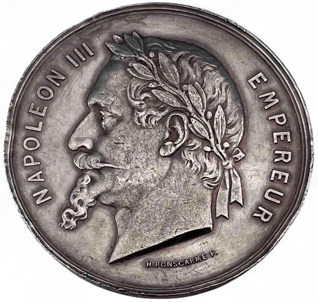 Exposition Universelle 1867 Napoleon III Sterling Silver Medal: Exposition Universelle 1867 Sterling Silver Medal, Napoleon III, H. Ponscarme, Alfred Selwyn. Marked "Exposition Universelle De MDCCCLXVII A Paris Recompenses Alfred Selwyn." Signed "H. Ponscarme F.."