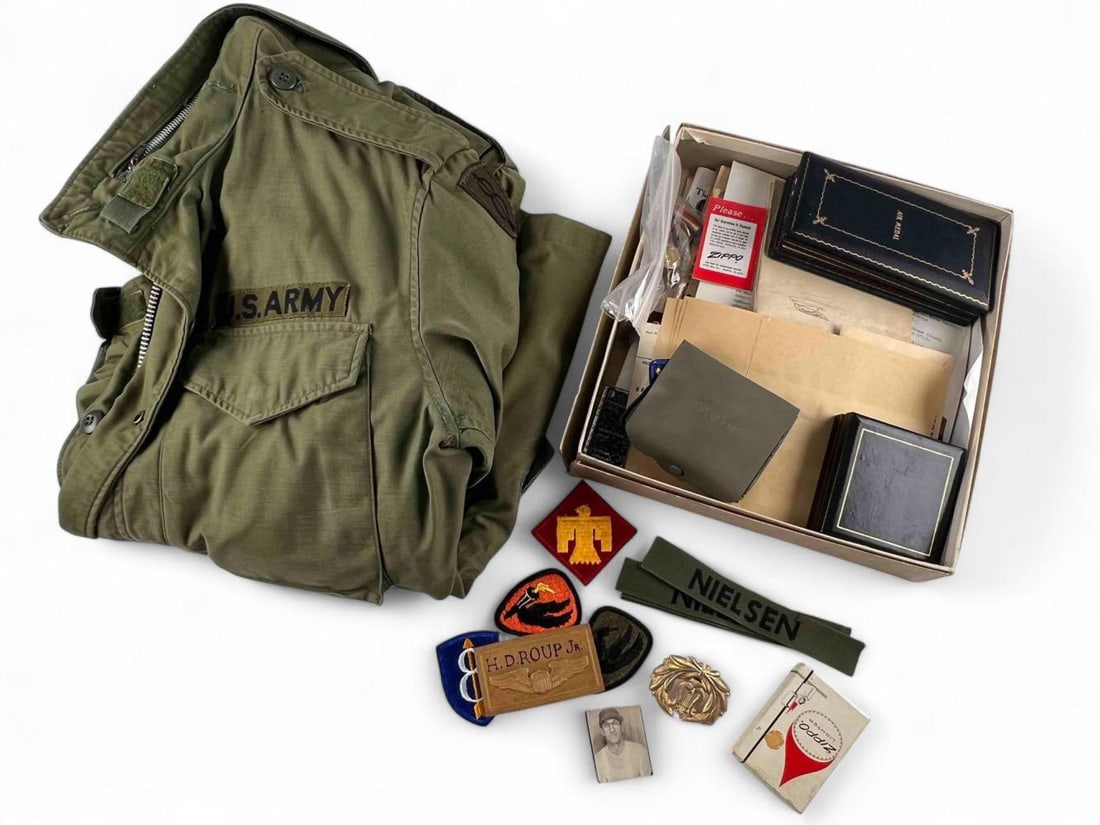 Collection Of Military Badges, Coat & Ephemera, Most World War II (1 of 17)