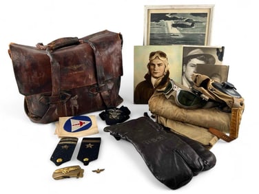 WWII U.S. Navy Flight Suit, Leather Gloves, Badges, And More