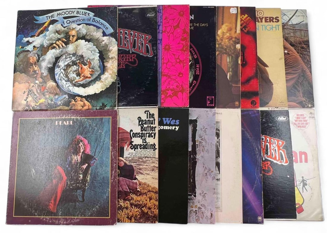 Collection Of Vintage Vinyl Albums Including Led Zeppelin, Joan Baez: Collection Of Vintage Vinyl Albums Including Led Zeppelin, Joan Baez, Quicksilver Messenger Service, Janis Joplin, Merl Saunders, The Moody Blues, and more.