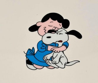Peanuts Original Animation Cel, Lucy Hugs Snoopy