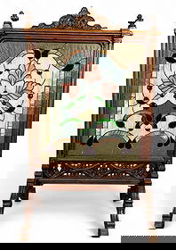 Gothic Revival Jeweled Leaded Glass Fire Screen: Gothic Revival Jeweled Leaded Glass Fire Screen. Approximately 41.75H x 24.0W x 16.75D in.