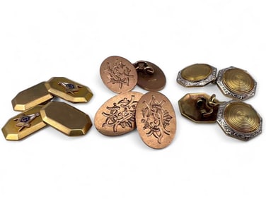 Three Pair of 10k Gold Cufflinks
