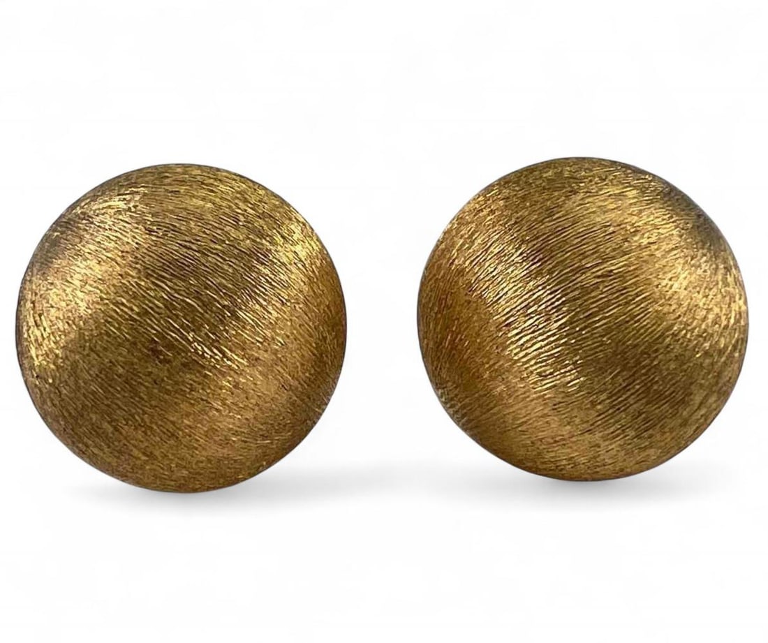 Mid Century 14K Gold Earrings: Mid Century 14K Gold Earrings, 4.2g. Marked 14K. Signed L.C. Approximately 12.6mm. ALL CREDIT CARDS WILL BE MANUALLY VERIFIED PRIOR TO SHIPMENT.