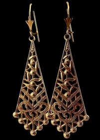 14K Art Deco Inspired Drop Earrings