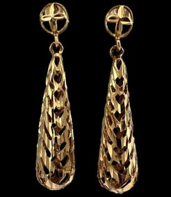 14K Diamond Cut Gold Drop Earrings