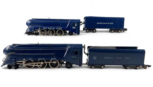 Two American Flyer S Gauge Royal Blue Locomotives & Tenders, No. 350