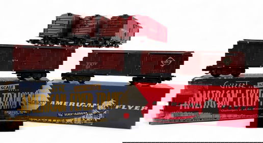 Five American Flyer S Gauge Operating Train Cars, No. 734 & 974