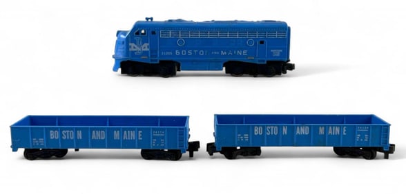 American Flyer S Gauge Boston And Maine Diesel Locomotive No. 21205 & Two Gondola Cars