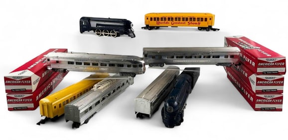 American Flyer S Gauge Royal Blue Locomotive 350 & Passenger Cars