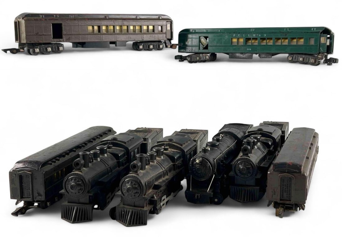 American Flyer S Gauge Steam Locomotives & Passenger Cars: American Flyer S Gauge Steam Locomotives & Passenger Cars. Includes Locomotives & Tenders No. 302, No. 21165 (3), and four passenger cars.