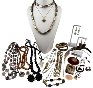 Grouping Of Antique And Vintage Costume & Semiprecious Stone Jewelry