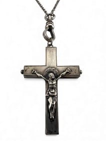 Antique Sterling Silver Reliquary Cross Necklace