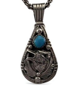 Native American Sterling Silver Turquoise Coyote Necklace