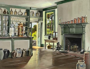 Ruth Perkins Saffond (American, 1892-1979), Interior With Antiques, Gouache On Paper