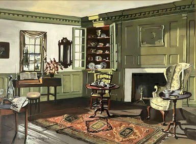 Ruth Perkins Saffond (American, 1892-1979), Virgina Room, National Museum, Washington, Gouache