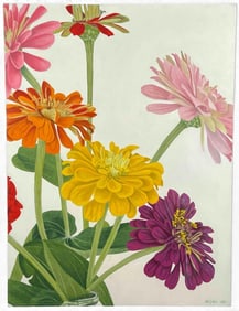 James McGulpin (American, 20th C.), Zinnias, Acrylic On Canvas