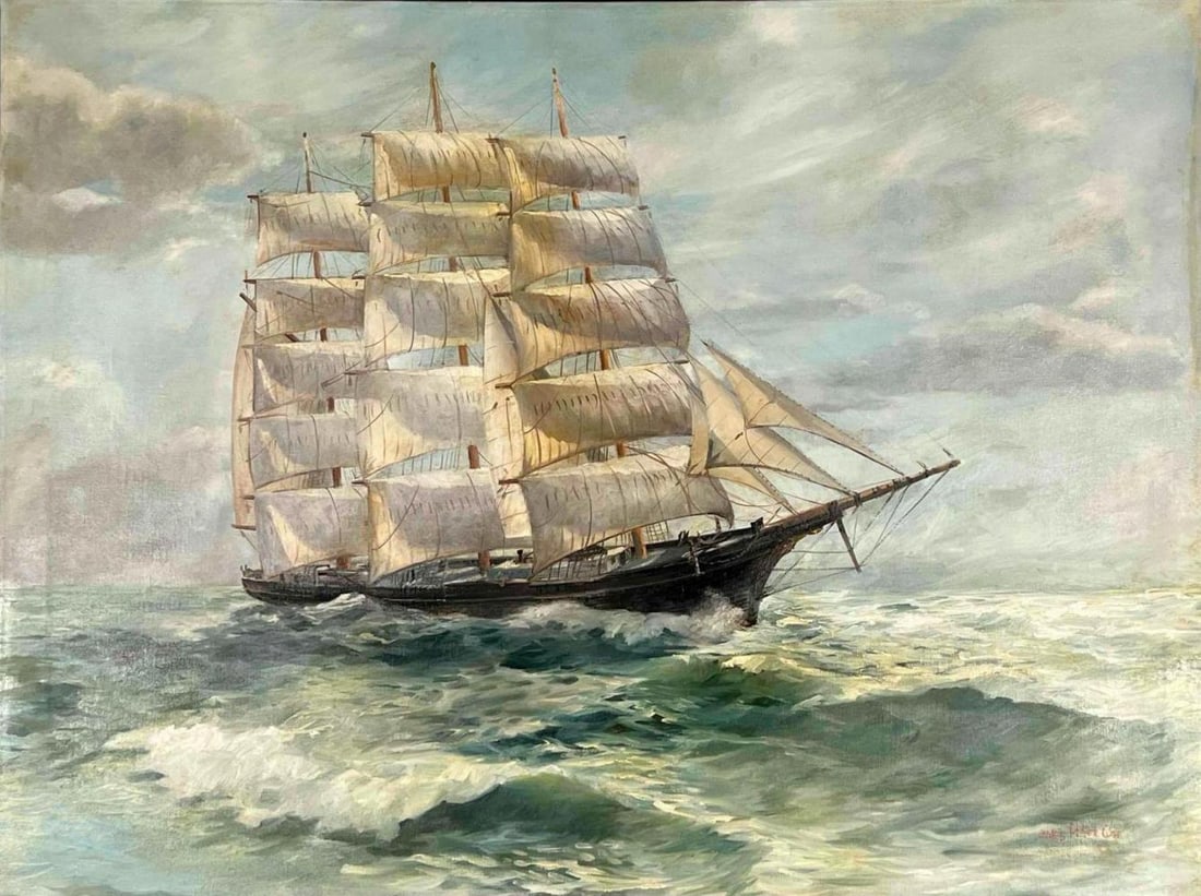 James Peter Cost (California, 1923-2002), Clipper Ship, 1961, Oil On Canvas (1 of 12)