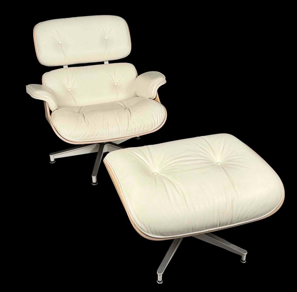 Contemporary Herman Miller Eames Lounge Chair & Ottoman, White Leather And Ash (1 of 20)