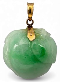 14K Carved Apple Jade Pendant