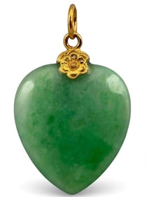 24K Apple Green Jade Heart Pendant