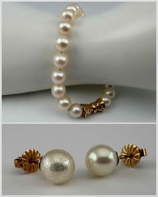 14K Cultured Pearl Bracelet & Earrings