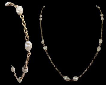 18K Freshwater Pearl Necklace & Bracelet