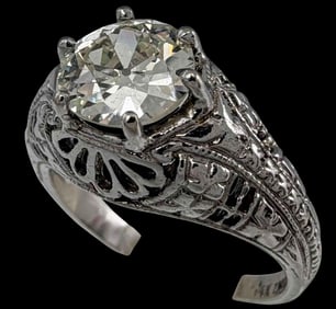 1.53Ct European Cut Diamond 14K Filigree Ring