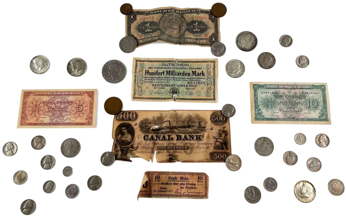 Lot Of Coins & Paper Currency Including New Orleans $500 Canal Bank Note (1 of 9)