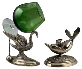 Two Alpaca Silver Figural Swan & Dolphin Brandy Warmers