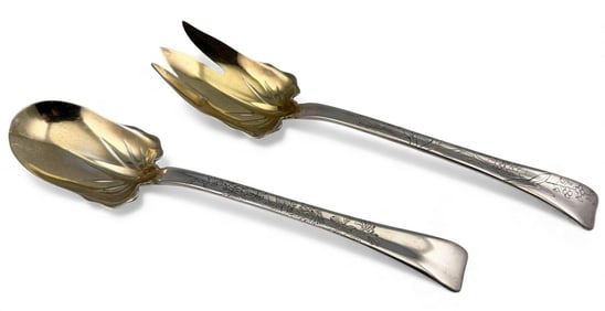 Tiffany & Co. Sterling Silver Salad Serving Set With Japanese Or Chinese Export Style Engraving