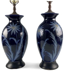 Pair Of Alsace Stoneware Pottery Lamps