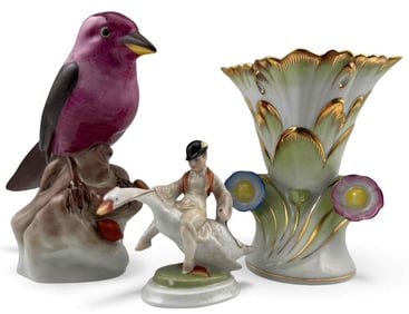 Three Herend Hungary Hand Painted Porcelain Pieces