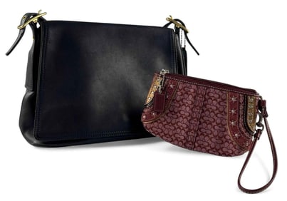 Coach Black Leather Shoulder Bag & Canvas Wristlet