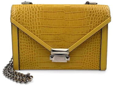 Deriva Embossed Yellow Leather Shoulder Bag, New With Tags