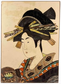 Ukiyo-e Portrait Of A Woman, Butterfly Wing On Paper