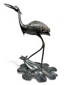 Japanese Bronze Crane Form Incense Burner