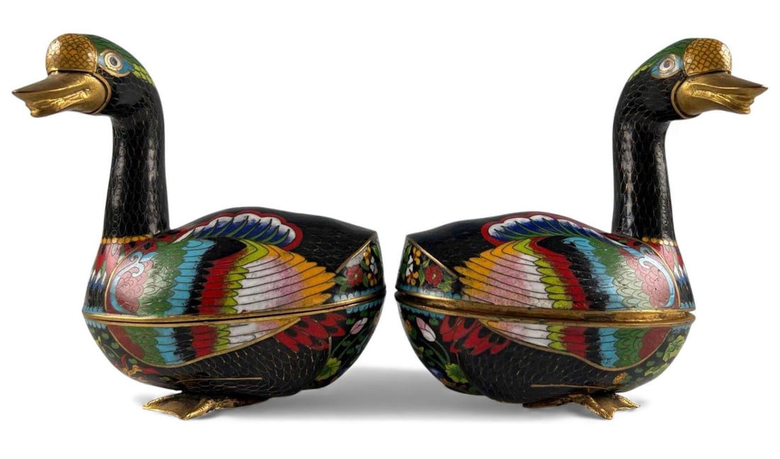 Pair Of Chinese Cloisonne Goose Form Boxes (1 of 9)