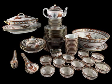 Chinese Hand Enameled Porcelain Dinner Service With Goldfish Motif