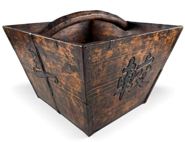 Chinese Iron Mounted Wooden Rice Bucket